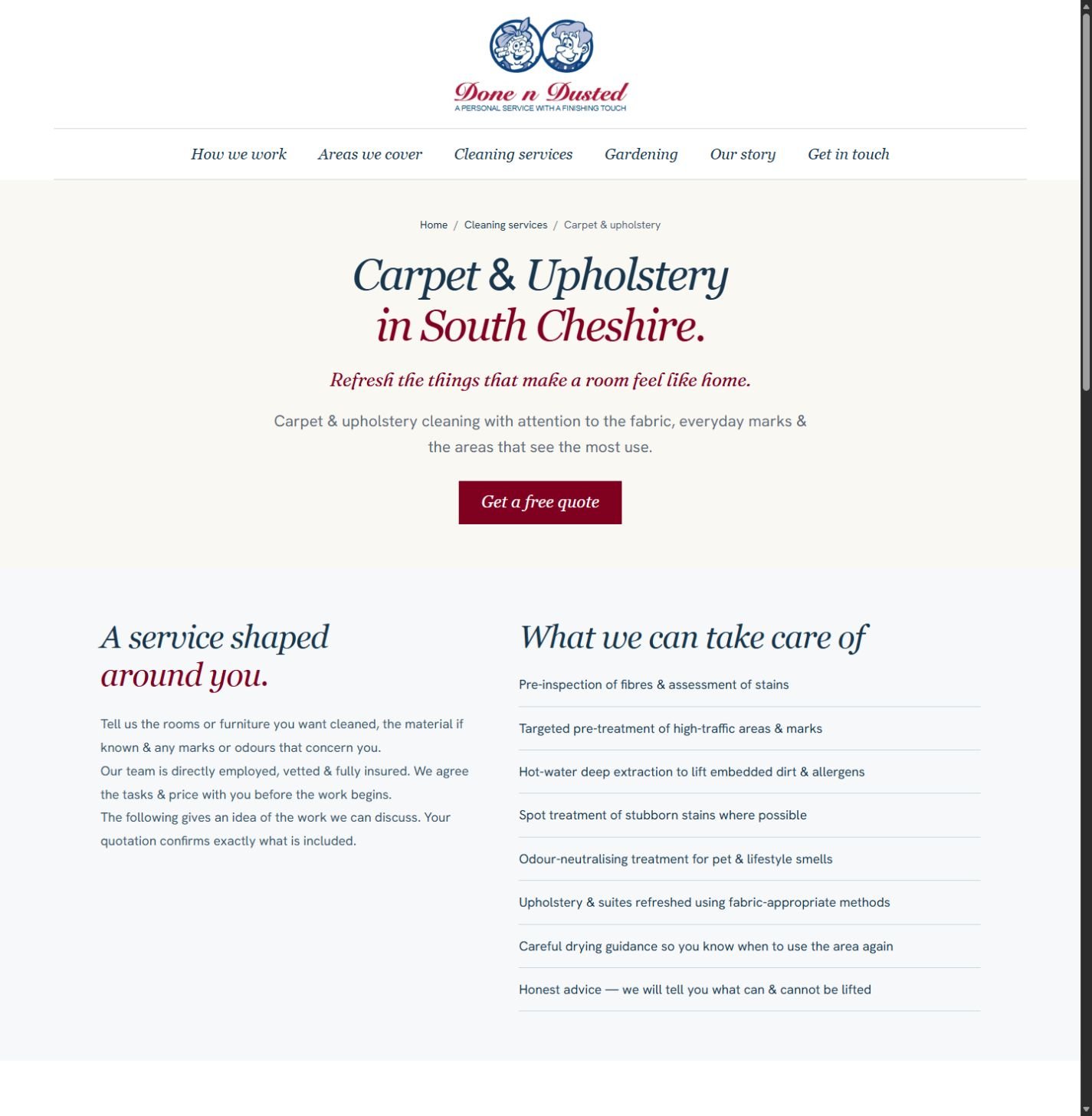 Services on the redesigned website