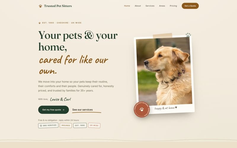 Trusted Pet Sitters website homepage